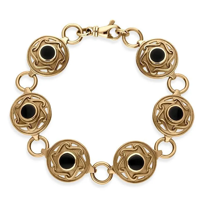 9ct Yellow Gold Whitby Jet 6 Stone Celtic Curl Bracelet
