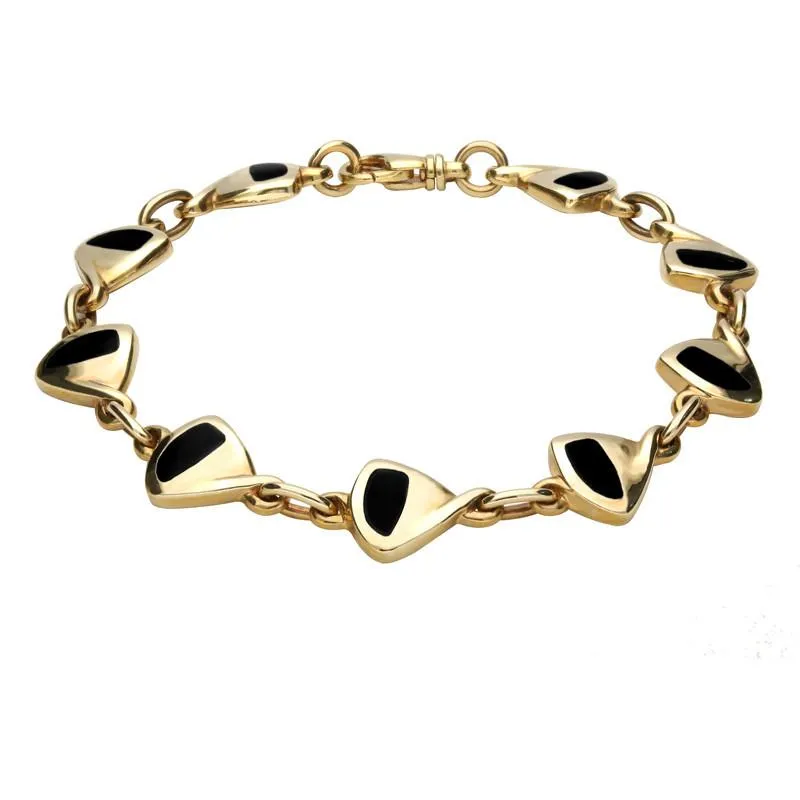 9ct Yellow Gold Whitby Jet 9 Stone Freeform Bracelet D