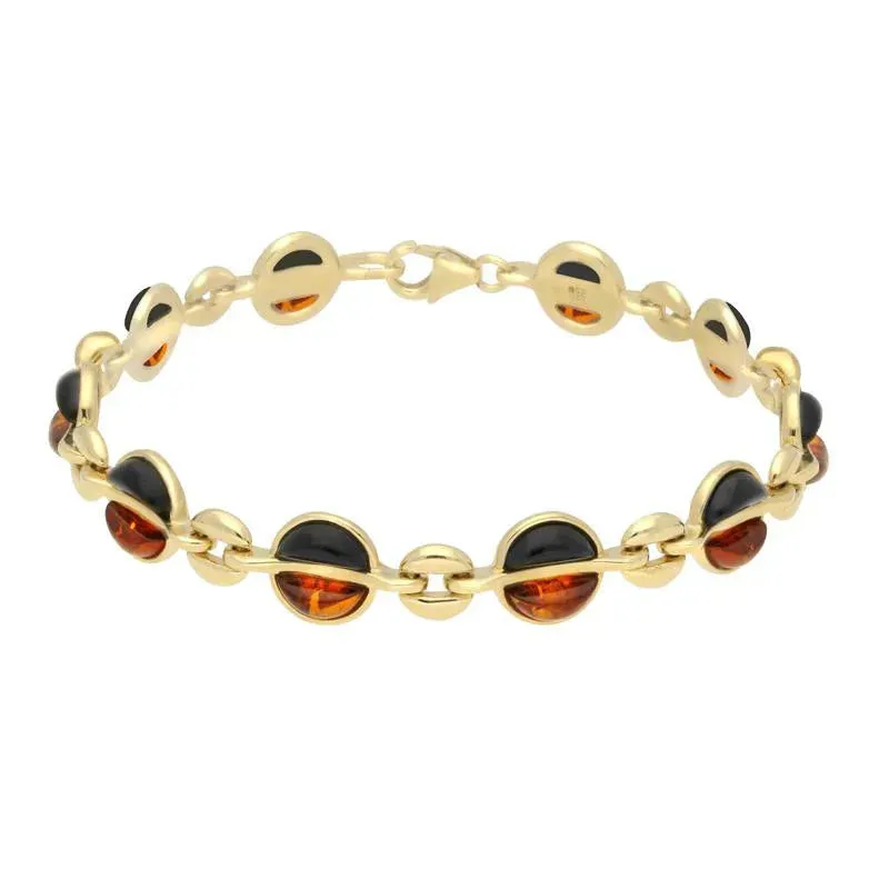 9ct Yellow Gold Whitby Jet Amber Semi Circle Bracelet D