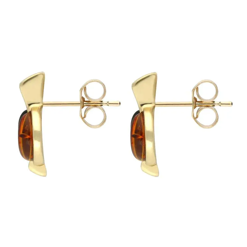 9ct Yellow Gold Whitby Jet Amber Semi Circle Long Top Stud Earrings D