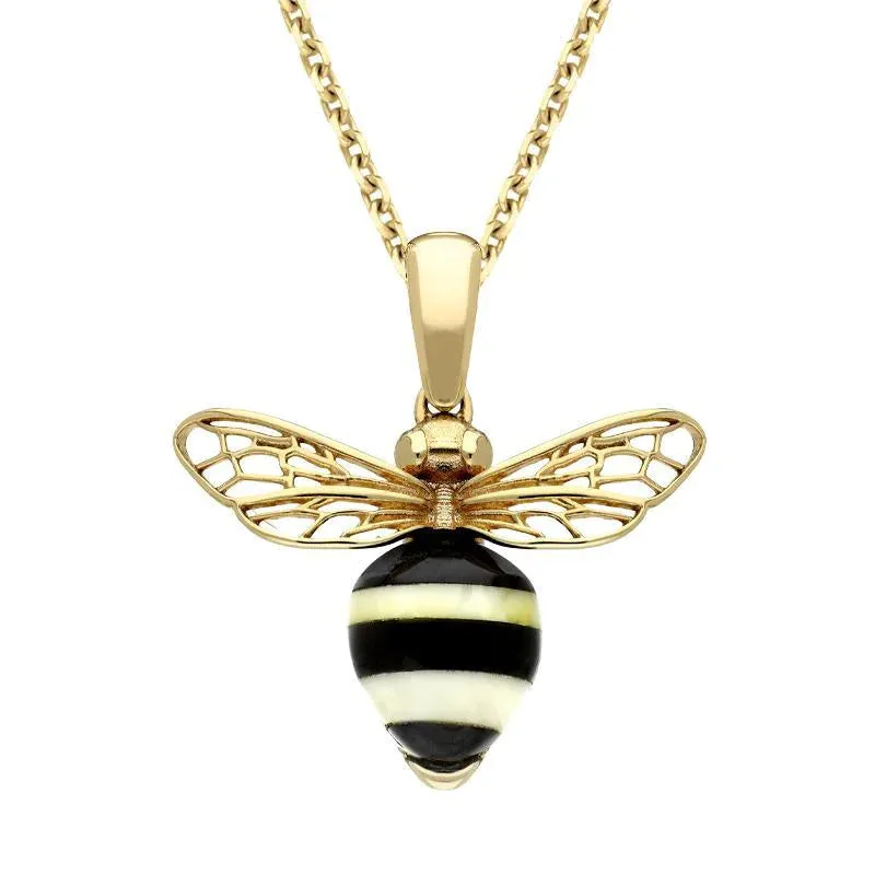 9ct Yellow Gold Whitby Jet Amber Winged Bee Necklace