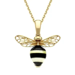 9ct Yellow Gold Whitby Jet Amber Winged Bee Necklace