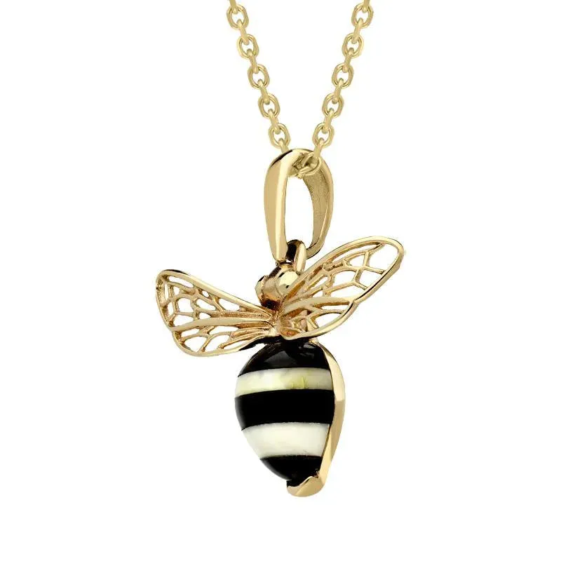 9ct Yellow Gold Whitby Jet Amber Winged Bee Necklace