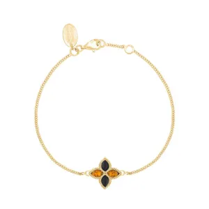9ct Yellow Gold Whitby Jet And Amber Eden Marquise Flower Bracelet