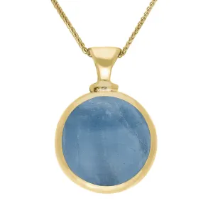 9ct Yellow Gold Whitby Jet Aquamarine Double Sided Round Dinky Fob Necklace
