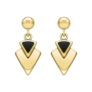 9ct Yellow Gold Whitby Jet Arrowhead Drop Earrings
