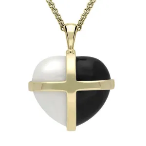 9ct Yellow Gold Whitby Jet Bauxite Large Cross Heart Necklace