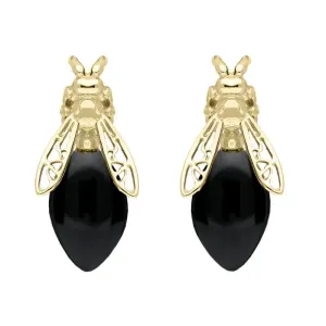 9ct Yellow Gold Whitby Jet Bee Stud Earrings