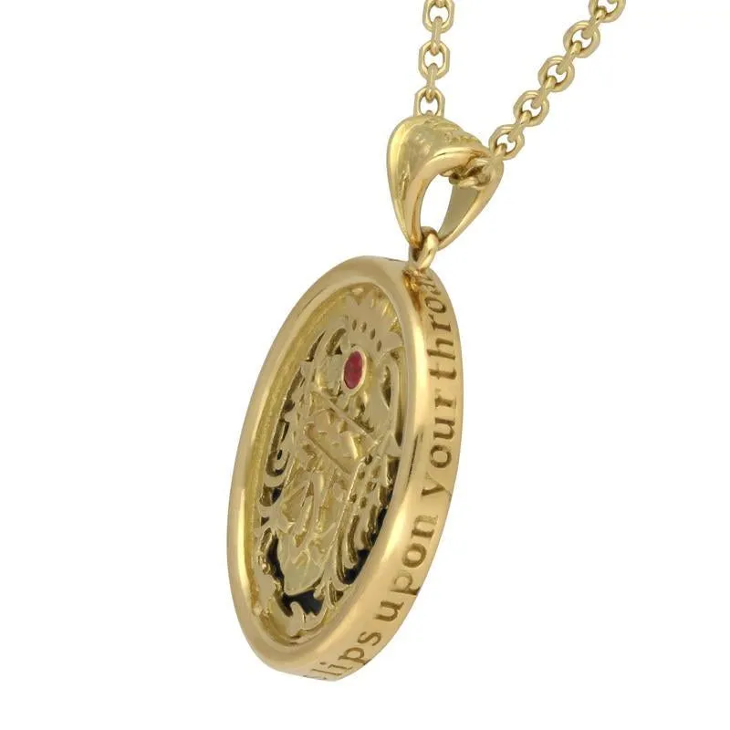 9ct Yellow Gold Whitby Jet Blood Red Ruby Commemorative Dracula Necklace