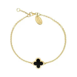 9ct Yellow Gold Whitby Jet Bloom Four Leaf Clover Polished Edge Bracelet