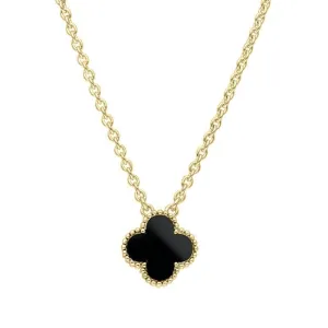 9ct Yellow Gold Whitby Jet Bloom Small Four Leaf Clover Ball Edge Chain Necklace