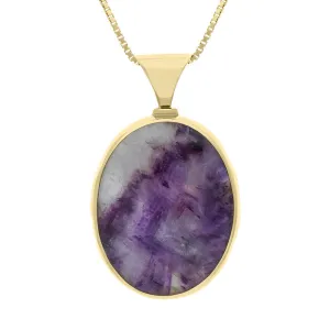9ct Yellow Gold Whitby Jet Blue John King's Coronation Hallmark Double Sided Oval Necklace D