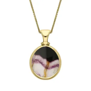 9ct Yellow Gold Whitby Jet Blue John Small Double Sided Pear Fob Necklace