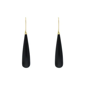 9ct Yellow Gold Whitby Jet Bomb Drop Long Hook Earrings D