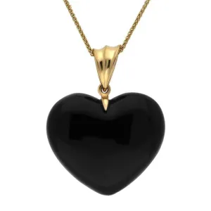 9ct Yellow Gold Whitby Jet Carved Heart Wavy Bail Necklace D