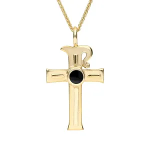 9ct Yellow Gold Whitby Jet Celtic Cross Necklace