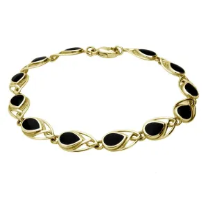 9ct Yellow Gold Whitby Jet Celtic Twelve Stone Pear Bracelet