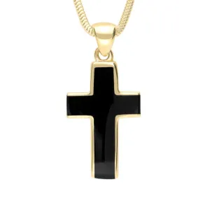 9ct Yellow Gold Whitby Jet Channel Set Cross Necklace D