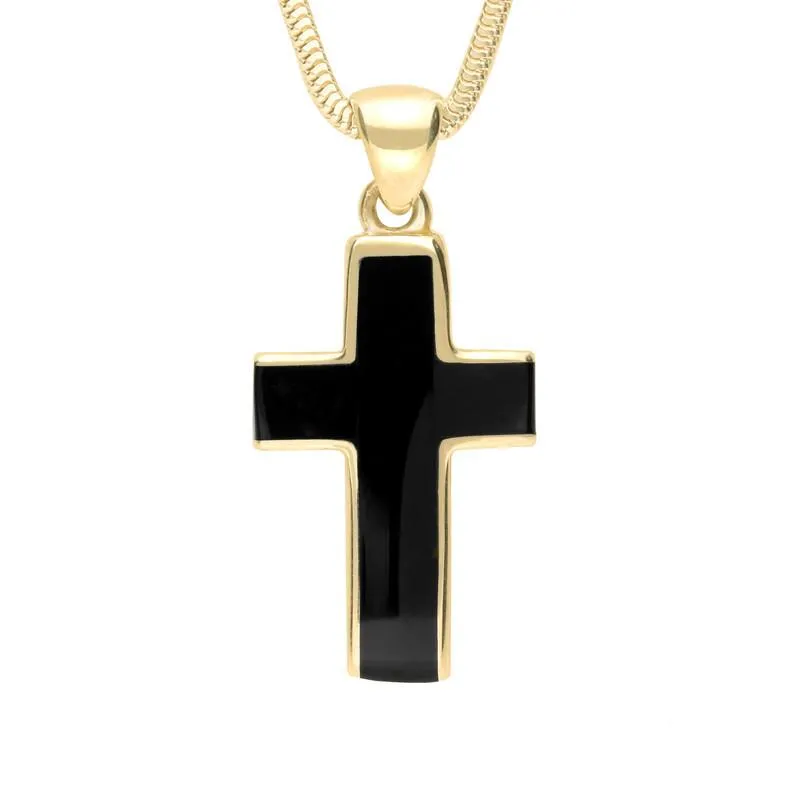 9ct Yellow Gold Whitby Jet Channel Set Cross Necklace D