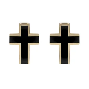 9ct Yellow Gold Whitby Jet Channel Set Cross Stud Earrings D