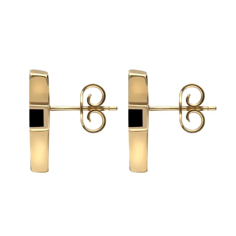 9ct Yellow Gold Whitby Jet Channel Set Cross Stud Earrings D