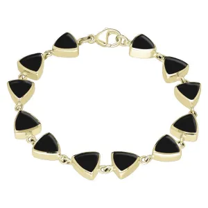 9ct Yellow Gold Whitby Jet Curved Triangle Bracelet