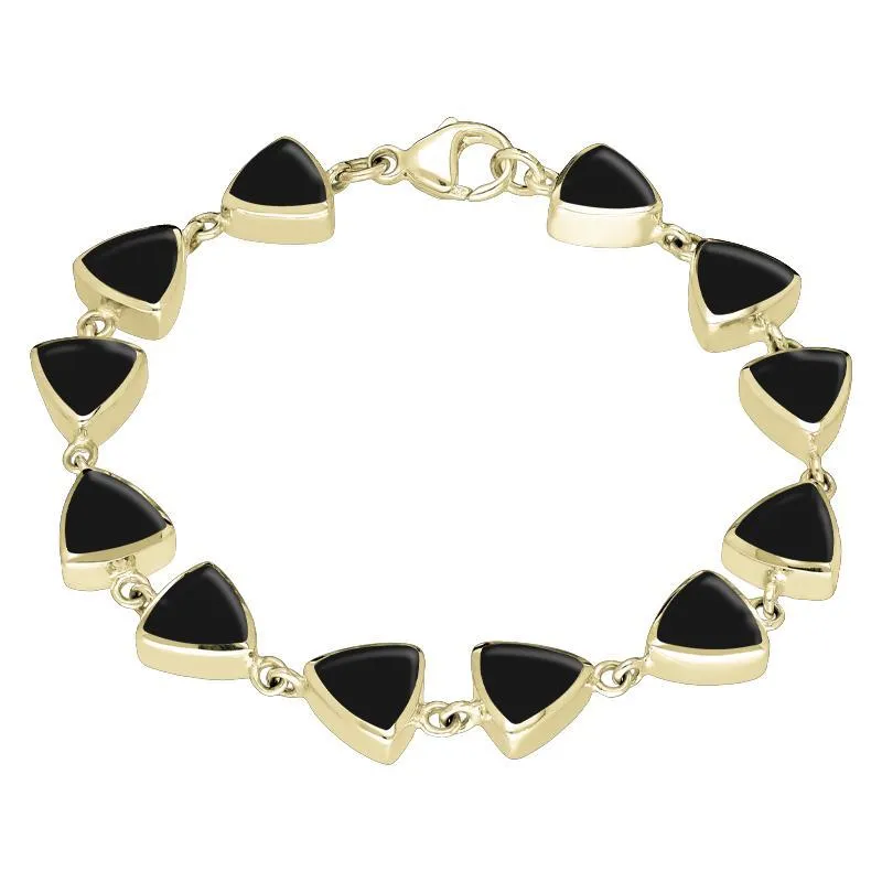 9ct Yellow Gold Whitby Jet Curved Triangle Bracelet
