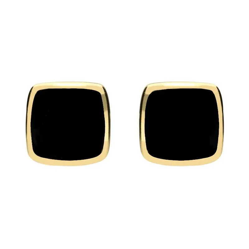 9ct Yellow Gold Whitby Jet Cushion Stud Earrings