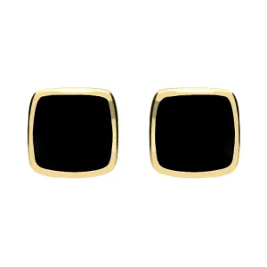 9ct Yellow Gold Whitby Jet Cushion Stud Earrings