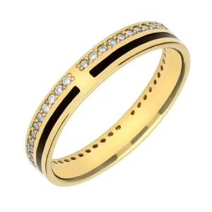 9ct Yellow Gold Whitby Jet Diamond Inlaid Wedding Band Ring