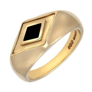 9ct Yellow Gold Whitby Jet Diamond Shape Signet Ring D