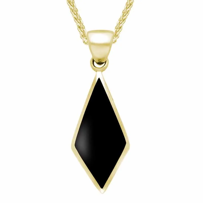 9ct Yellow Gold Whitby Jet Diamond Shaped Necklace