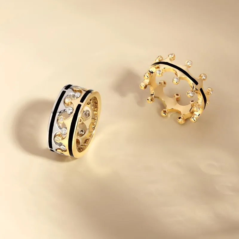 9ct Yellow Gold Whitby Jet Diamond Tiara Double Band Ring