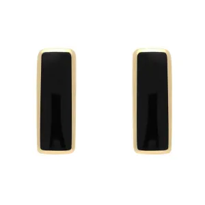 9ct Yellow Gold Whitby Jet Dinky Oblong Stud Earrings