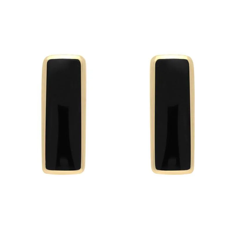 9ct Yellow Gold Whitby Jet Dinky Oblong Stud Earrings