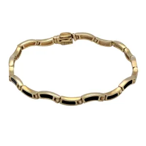 9ct Yellow Gold Whitby Jet Eighteen Stone Wavy Link Bracelet