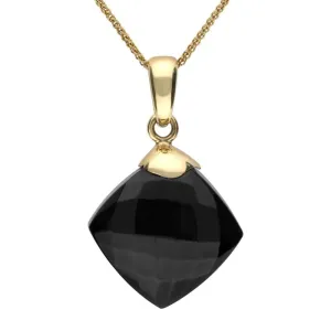 9ct Yellow Gold Whitby Jet Faceted Cushion Necklace