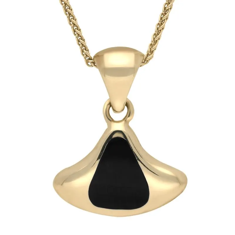 9ct Yellow Gold Whitby Jet Fan Shaped Freeform Necklace