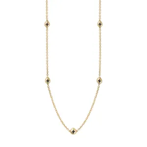 9ct Yellow Gold Whitby Jet Fleur De Lis Link Disc Chain Necklace