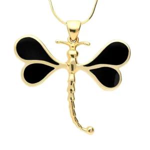 9ct Yellow Gold Whitby Jet Four Stone Dragonfly Necklace