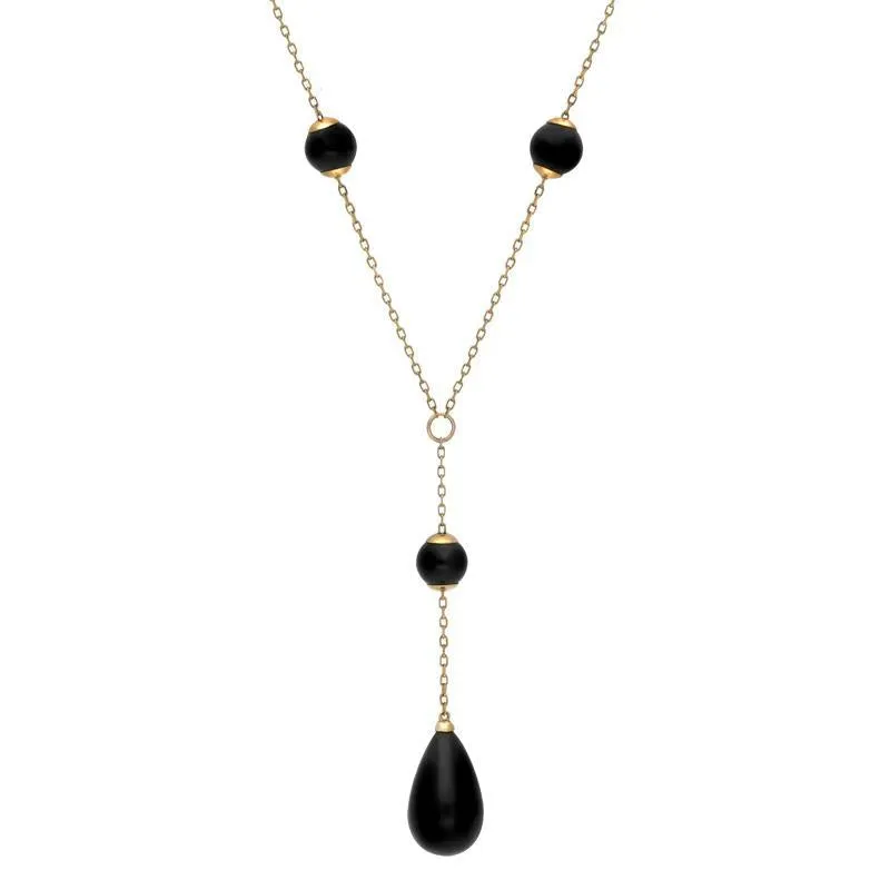 9ct Yellow Gold Whitby Jet Four Stone Dropper Necklace D