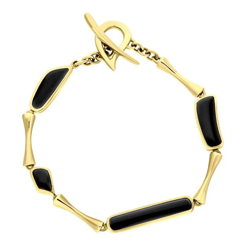 9ct Yellow Gold Whitby Jet Four Stone Organic Pear T Bar Bracelet D