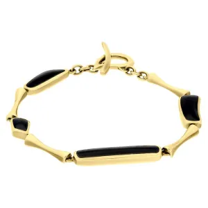 9ct Yellow Gold Whitby Jet Four Stone Organic Pear T Bar Bracelet D
