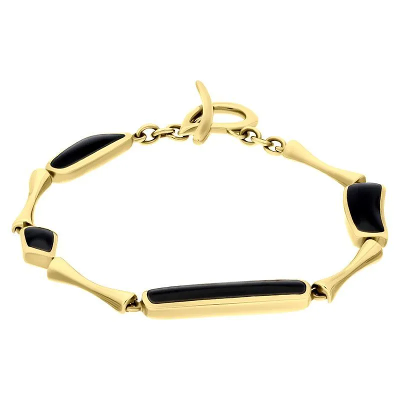 9ct Yellow Gold Whitby Jet Four Stone Organic Pear T Bar Bracelet D