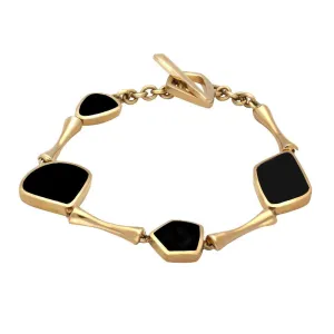 9ct Yellow Gold Whitby Jet Four Stone Organic T-Bar Bracelet D
