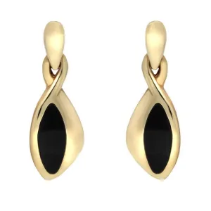 9ct Yellow Gold Whitby Jet Freeform Drop Earrings