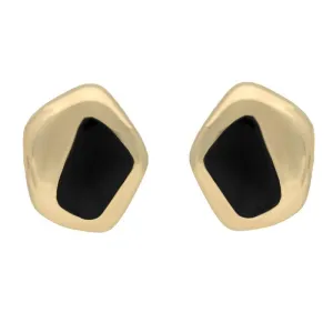 9ct Yellow Gold Whitby Jet Freeform Pentagon Stud Earrings D