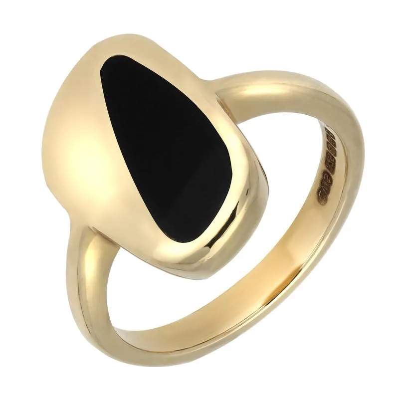 9ct Yellow Gold Whitby Jet Freeform Shaped Ring D