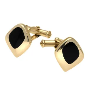 9ct Yellow Gold Whitby Jet Freeform Square Cufflinks