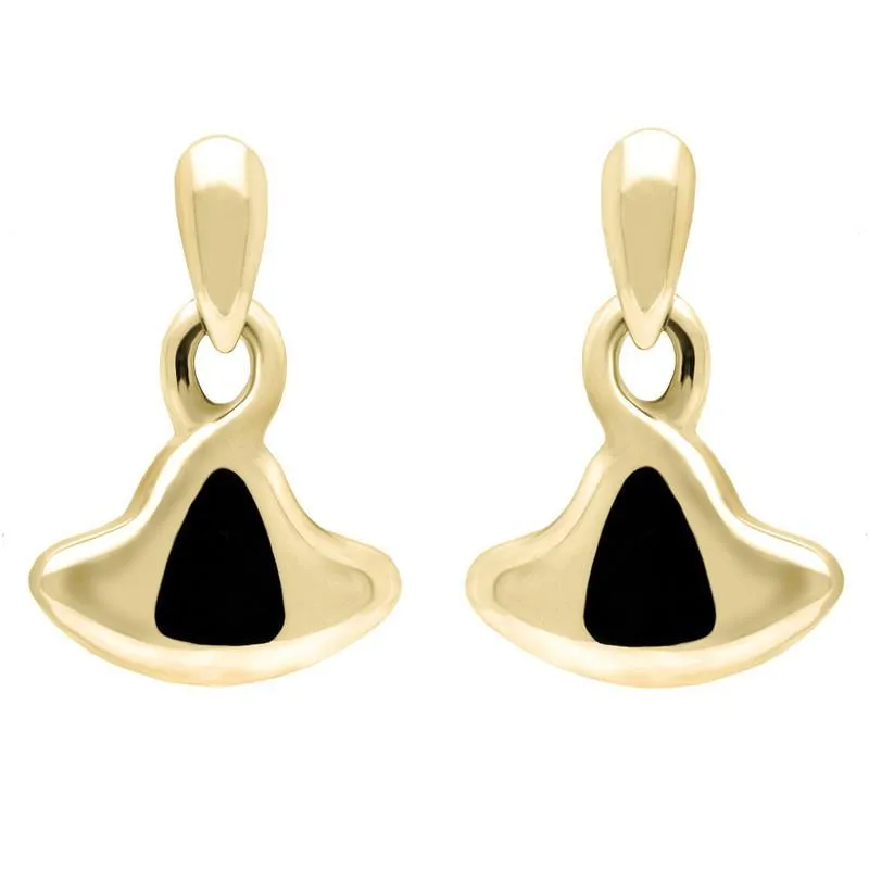9ct Yellow Gold Whitby Jet Gold Freeform Drop Earrings D